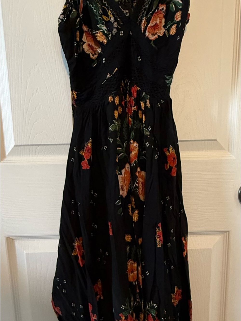 Angie Black Maxi Dress with Orange and Green Floral Print